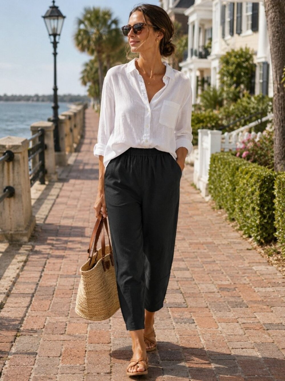 Lintico Black Linen Taper Mini Balloon Cropped Hi Rise Womens pants